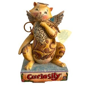 Jim Shore 'Curiosity' Cat Angel Figurine Novelty Animal Artsy Fun Kitschy